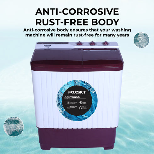 Foxsky 7.5 kg Semi-Automatic Top Load Washing Machine With Magic Filter (Aqua Wash, MAROON)