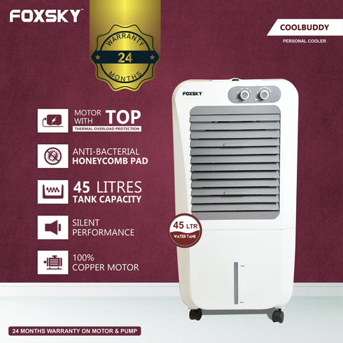 Foxsky Coolbuddy 45 L Personal Air Cooler with Honeycomb Cooling Pads, 100% Copper Motor