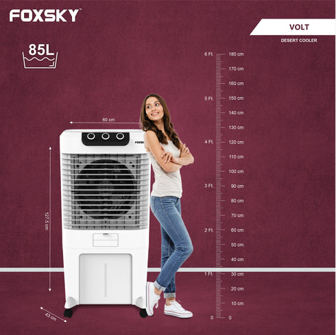 Foxsky Volt 85 L Desert Air Cooler with Honeycomb Cooling Pads, 100% Copper Motor, Ice Chamber, 2 Year Warranty, White