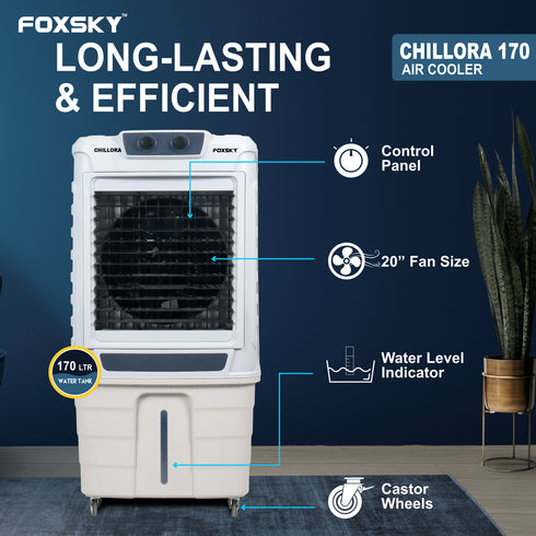 Foxsky Chillora 170 L Desert Air Cooler with Honeycomb Cooling Pads, 100% Copper Motor