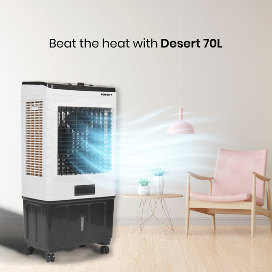 FOXSKY 70 L Desert Air Cooler With Honeycomb Pads Multilayer Cooling (White, Magnum)