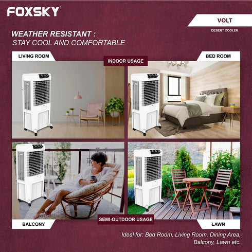 Foxsky Volt 85 L Desert Air Cooler with Honeycomb Cooling Pads, 100% Copper Motor, Ice Chamber, 2 Year Warranty, White
