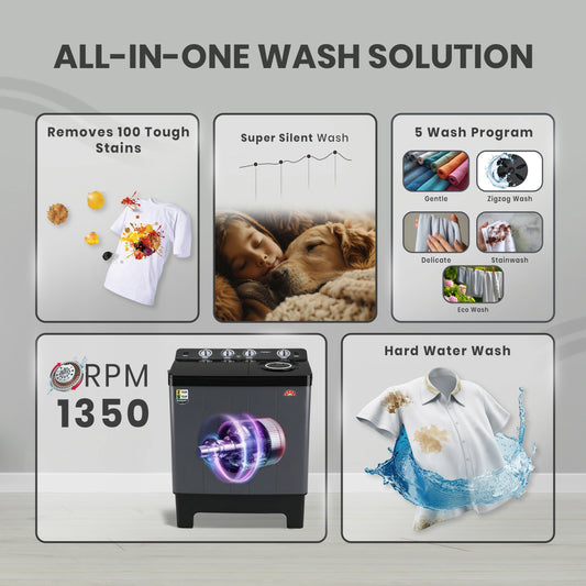 Foxsky 9.5 kg Semi Automatic Top Load Washing Machine with 3D Scrub Technology, Aqua Wash, Grey (AW9500SATL)