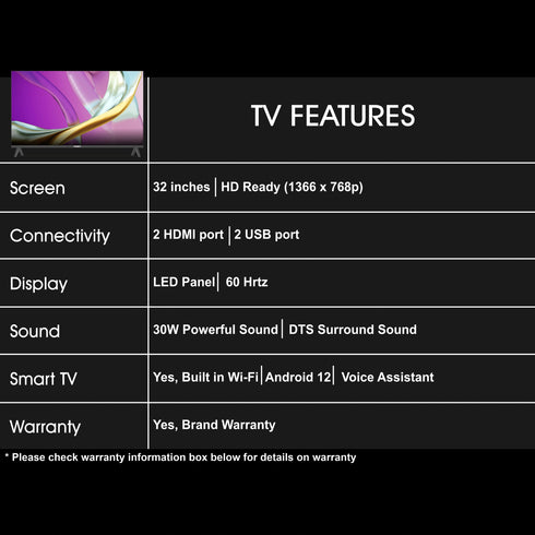 Foxsky 80 cm (32 inches) HD Ready Smart LED TV 32FS-VS (Frameless Edition) | With Voice Assistant