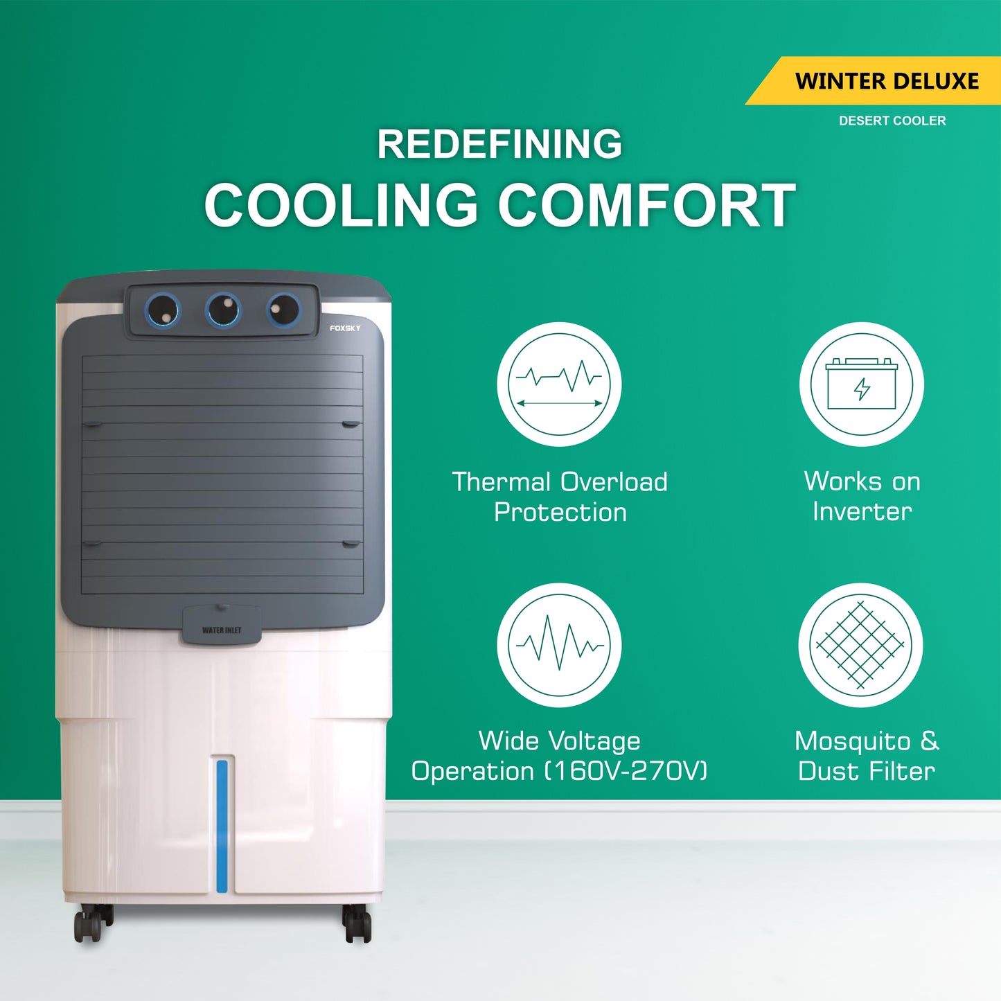 FOXSKY 90 L Desert Air Cooler (White, Winter Deluxe)
