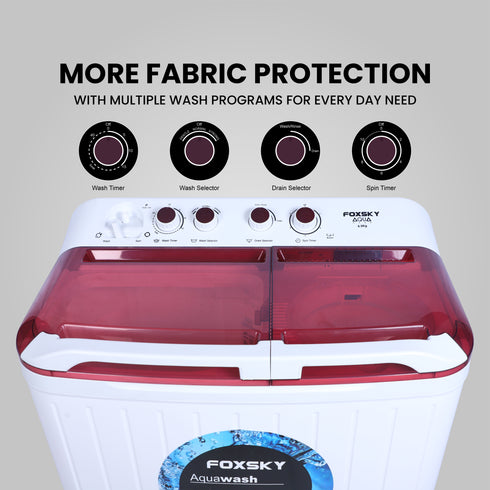 Foxsky 9.5 kg Semi-Automatic Top Load Washing Machine With Magic Filter (Aqua Wash, MAROON)