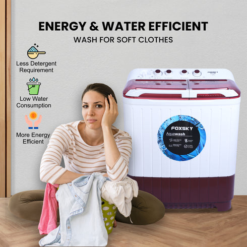 Foxsky 9.5 kg Semi-Automatic Top Load Washing Machine With Magic Filter (Aqua Wash, MAROON)