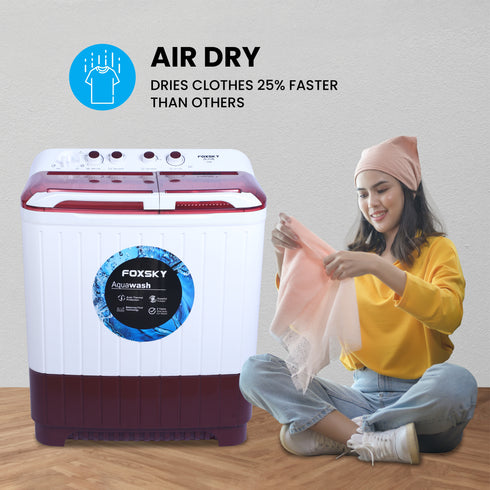 Foxsky 9.5 kg Semi-Automatic Top Load Washing Machine With Magic Filter (Aqua Wash, MAROON)