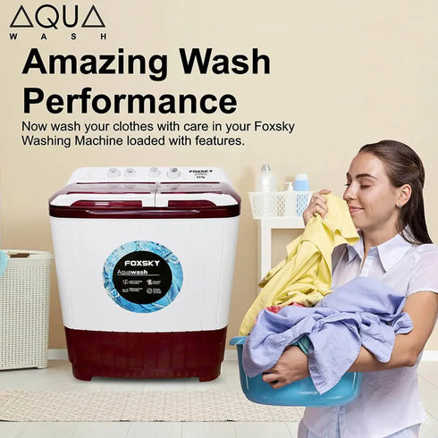 Foxsky 8.5 kg Semi-Automatic Top Load Washing Machine With Magic Filter (Aqua Wash, MAROON)