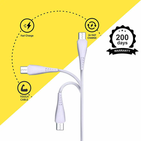 Foxsky Type C USB 3 Amp Fast Charging Data and Sync Cable Extra Tough Quick Charge 1.5M (White)