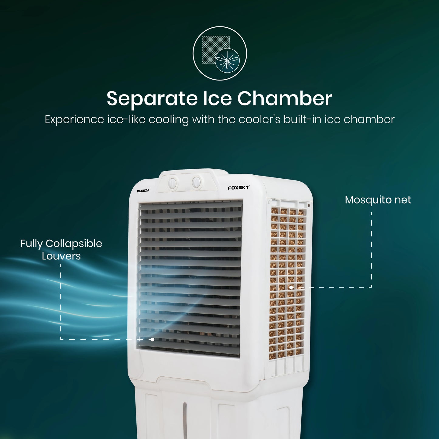Foxsky Blenza 120 L Desert Air Cooler with Honeycomb Cooling Pads, 100% Copper Motor