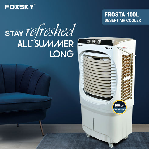 Foxsky Frosta 100 L Desert Air Cooler with Honeycomb Cooling Pads, 100% Copper Motor