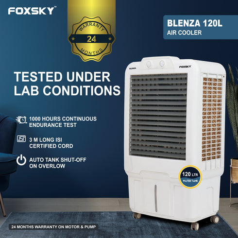 Foxsky Blenza 120 L Desert Air Cooler with Honeycomb Cooling Pads, 100% Copper Motor