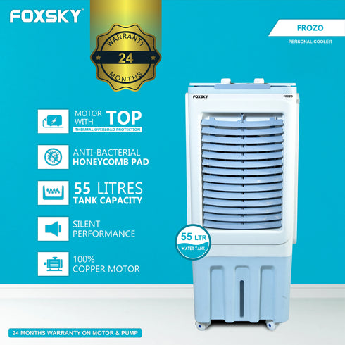 Foxsky Frozo 55 L Personal Air Cooler with Honeycomb Cooling Pads, 100% Copper Motor