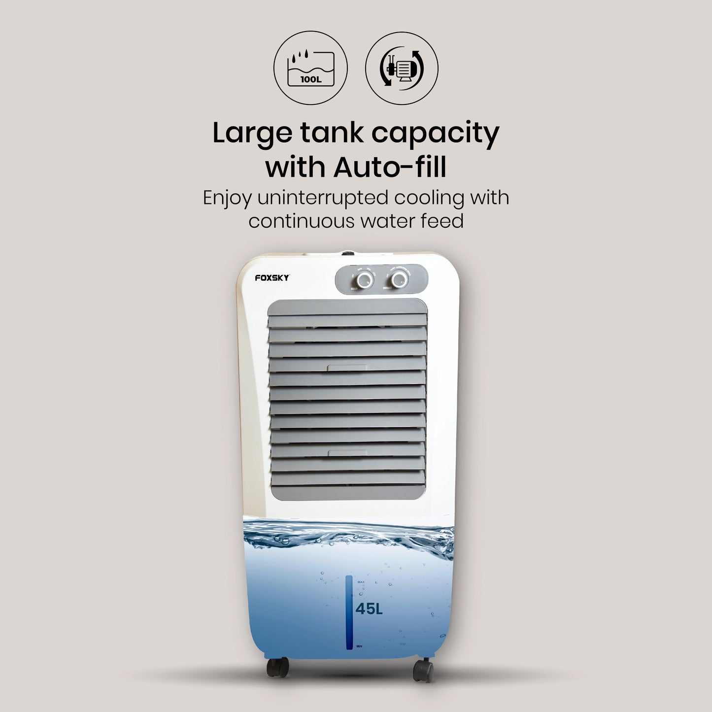 Foxsky Coolbuddy 45 L Personal Air Cooler with Honeycomb Cooling Pads, 100% Copper Motor