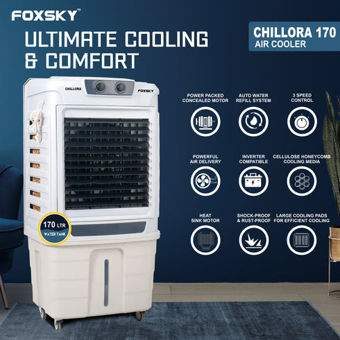 Foxsky Chillora 170 L Desert Air Cooler with Honeycomb Cooling Pads, 100% Copper Motor