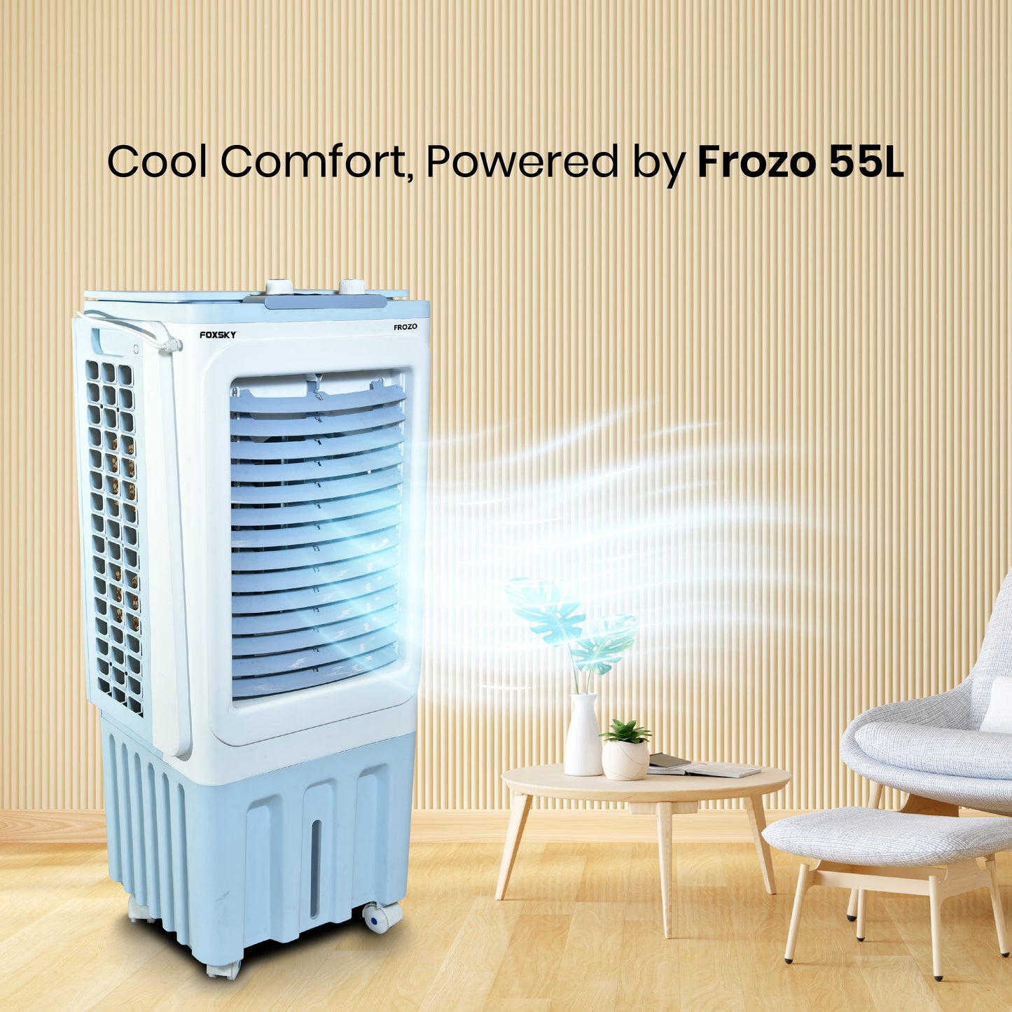 Foxsky Frozo 55 L Personal Air Cooler with Honeycomb Cooling Pads, 100% Copper Motor