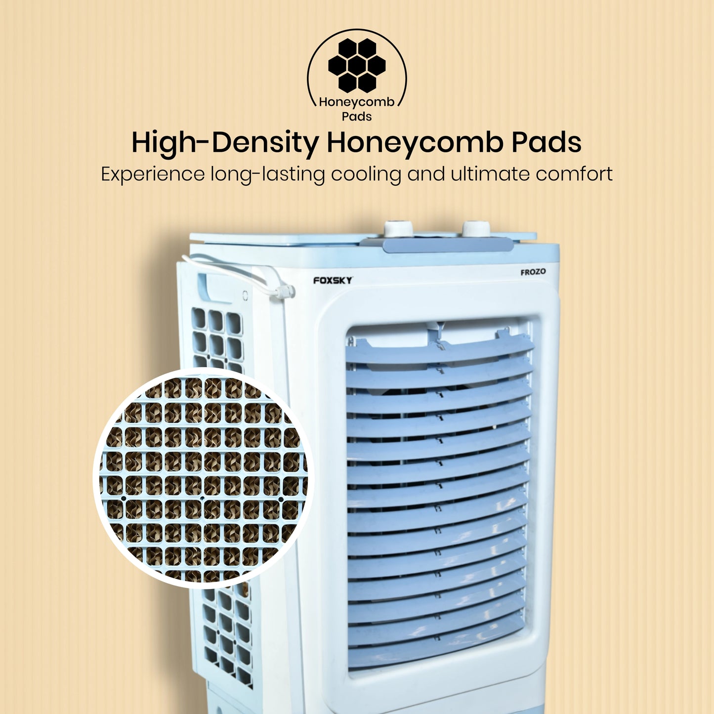 Foxsky Frozo 55 L Personal Air Cooler with Honeycomb Cooling Pads, 100% Copper Motor