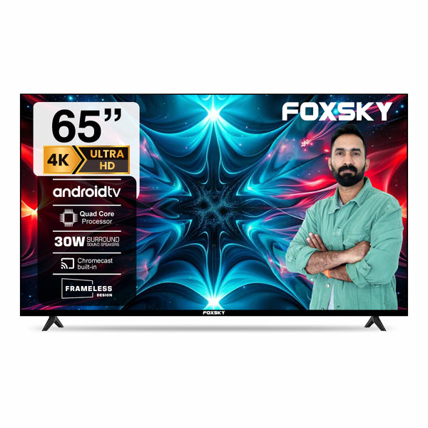 Foxsky 165 cm (65 inches) 4K Ultra HD Smart Android LED TV 65FS-VS | Built-in Google Voice Assistant