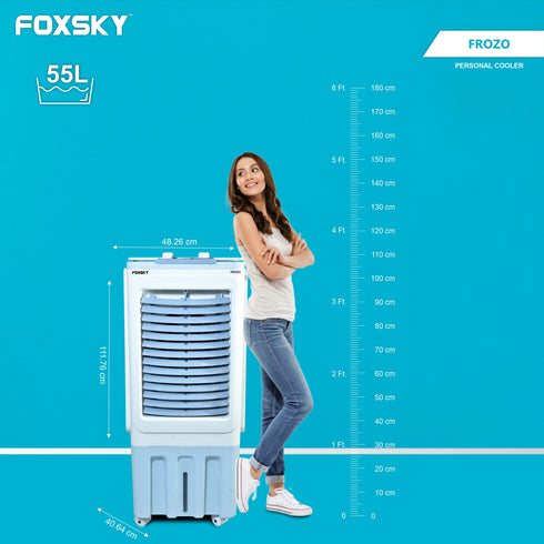 Foxsky Frozo 55 L Personal Air Cooler with Honeycomb Cooling Pads, 100% Copper Motor