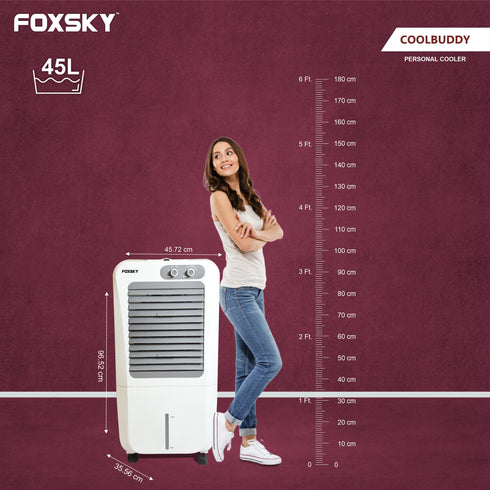 Foxsky Coolbuddy 45 L Personal Air Cooler with Honeycomb Cooling Pads, 100% Copper Motor