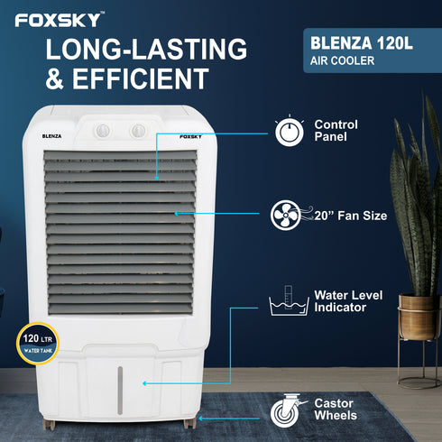 Foxsky Blenza 120 L Desert Air Cooler with Honeycomb Cooling Pads, 100% Copper Motor