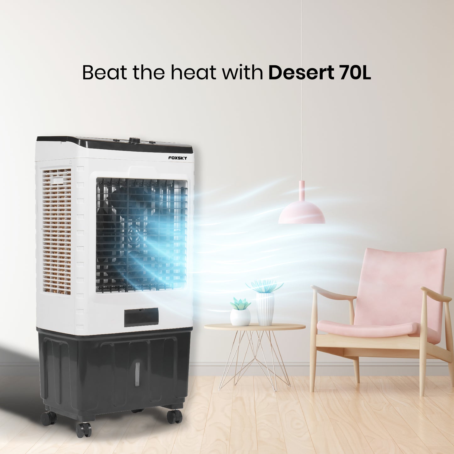FOXSKY 70 L Desert Air Cooler With Honeycomb Pads Multilayer Cooling (White, Magnum)