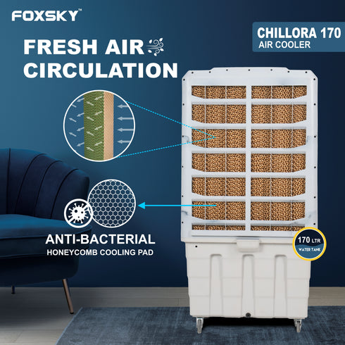 Foxsky Chillora 170 L Desert Air Cooler with Honeycomb Cooling Pads, 100% Copper Motor