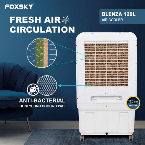 Foxsky Blenza 120 L Desert Air Cooler with Honeycomb Cooling Pads, 100% Copper Motor