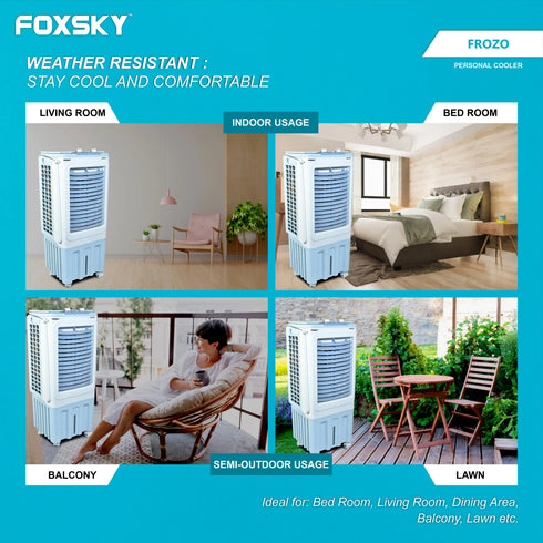 Foxsky Frozo 55 L Personal Air Cooler with Honeycomb Cooling Pads, 100% Copper Motor