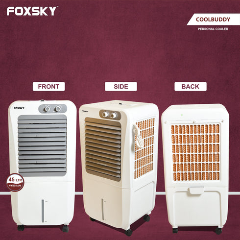 Foxsky Coolbuddy 45 L Personal Air Cooler with Honeycomb Cooling Pads, 100% Copper Motor