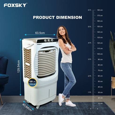 Foxsky Frosta 100 L Desert Air Cooler with Honeycomb Cooling Pads, 100% Copper Motor