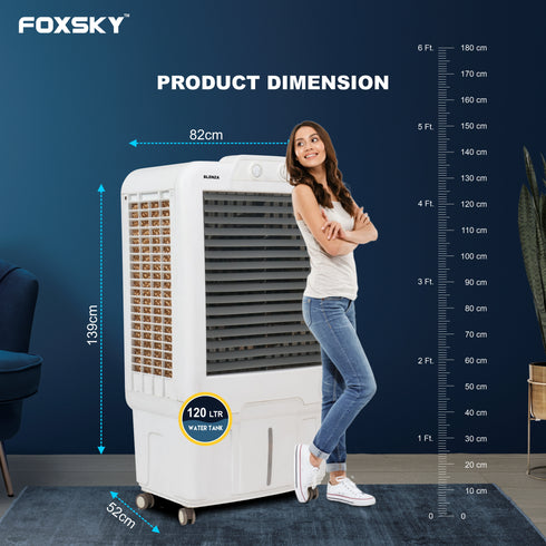 Foxsky Blenza 120 L Desert Air Cooler with Honeycomb Cooling Pads, 100% Copper Motor