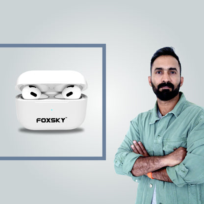 Foxsky FS AirPods Pro Active Noise Cancelling with 48 Hour Playtime Super-Fast Charging Case Bluetooth Headset Earbuds for iOS & Android (White, True Wireless)