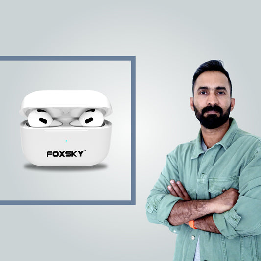 Foxsky FS AirPods Pro Active Noise Cancelling with 48 Hour Playtime Super-Fast Charging Case Bluetooth Headset Earbuds for iOS & Android (White, True Wireless)