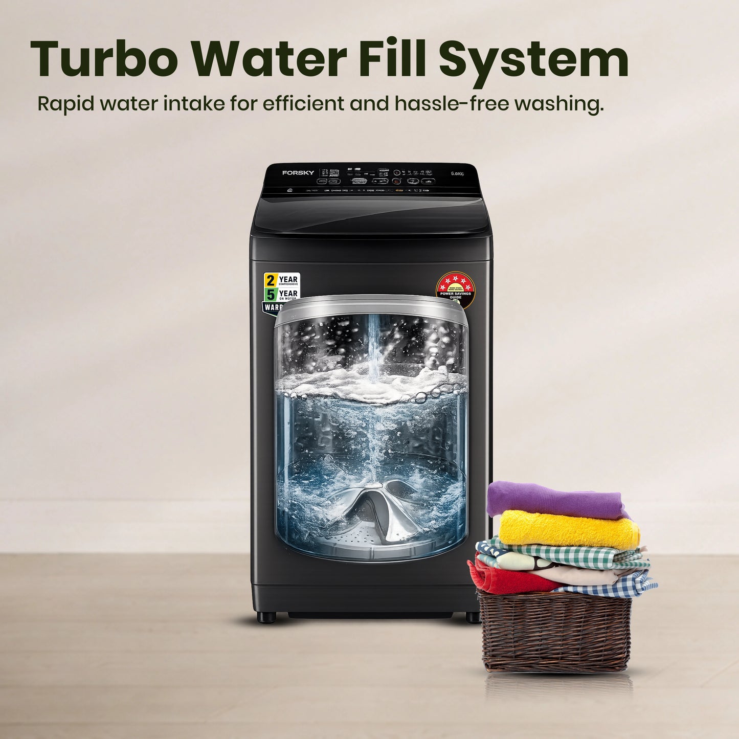 Foxsky 9 kg Top Load washing Machine, 5 Star Pure Wash with Stainless Steel Drum, Double Waterfall, Magic Filter and Multiple Wash Programs, 3D Rollers Technology, Collar Scrubber, Turbo Dry Technology, Fully Automatic Top Load Grey (AW9000FATL)