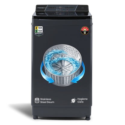 Foxsky 9 kg Top Load washing Machine, 5 Star Pure Wash with Stainless Steel Drum, Double Waterfall, Magic Filter and Multiple Wash Programs, 3D Rollers Technology, Collar Scrubber, Turbo Dry Technology, Fully Automatic Top Load Grey (AW9000FATL)