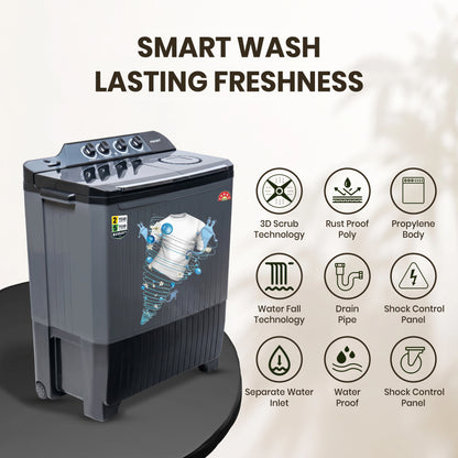 Foxsky 11 kg Semi Automatic Top Load Washing Machine with 3D Scrub Technology, Aqua Wash, Grey (AW1100SATL)