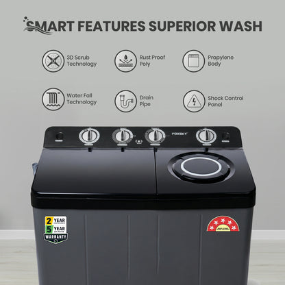 Foxsky 9.5 kg Semi Automatic Top Load Washing Machine with 3D Scrub Technology, Aqua Wash, Grey (AW9500SATL)