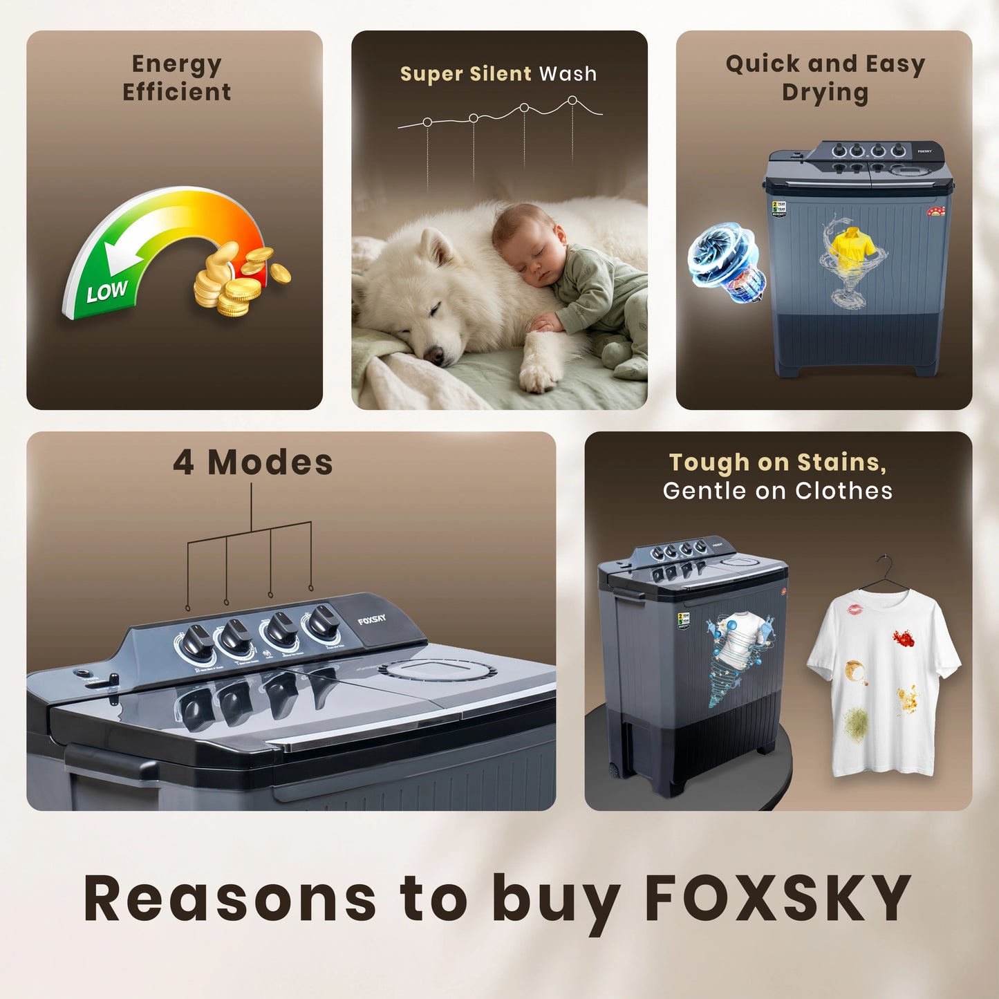 Foxsky 11 kg Semi Automatic Top Load Washing Machine with 3D Scrub Technology, Aqua Wash, Grey (AW1100SATL)