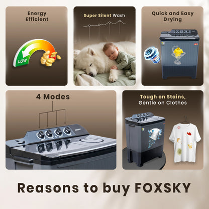 Foxsky 11 kg Semi Automatic Top Load Washing Machine with 3D Scrub Technology, Aqua Wash, Grey (AW1100SATL)