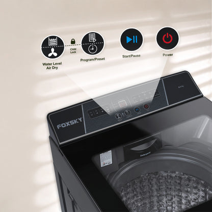 Foxsky 9 kg Top Load washing Machine, 5 Star Pure Wash with Stainless Steel Drum, Double Waterfall, Magic Filter and Multiple Wash Programs, 3D Rollers Technology, Collar Scrubber, Turbo Dry Technology, Fully Automatic Top Load Grey (AW9000FATL)