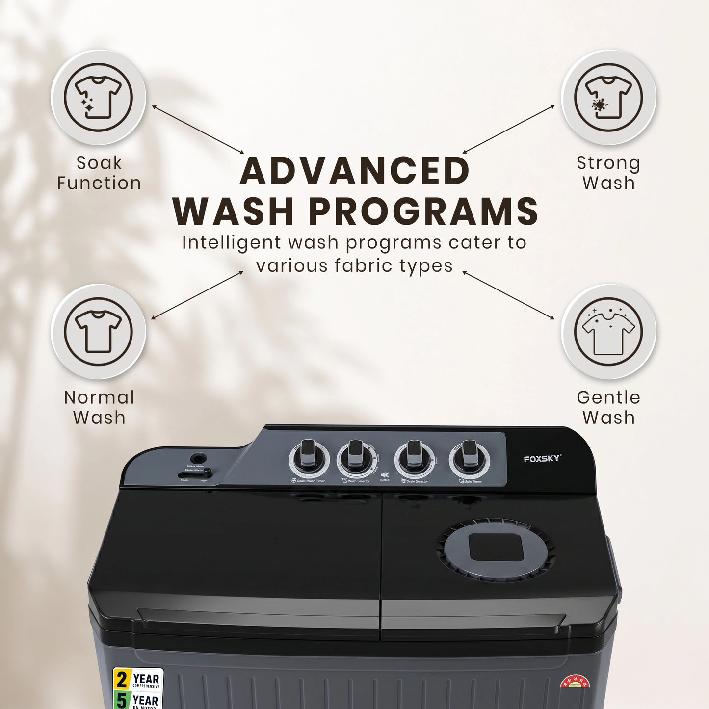 Foxsky 11 kg Semi Automatic Top Load Washing Machine with 3D Scrub Technology, Aqua Wash, Grey (AW1100SATL)