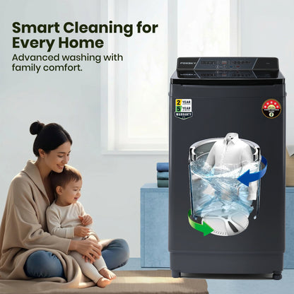 Foxsky 9 kg Top Load washing Machine, 5 Star Pure Wash with Stainless Steel Drum, Double Waterfall, Magic Filter and Multiple Wash Programs, 3D Rollers Technology, Collar Scrubber, Turbo Dry Technology, Fully Automatic Top Load Grey (AW9000FATL)