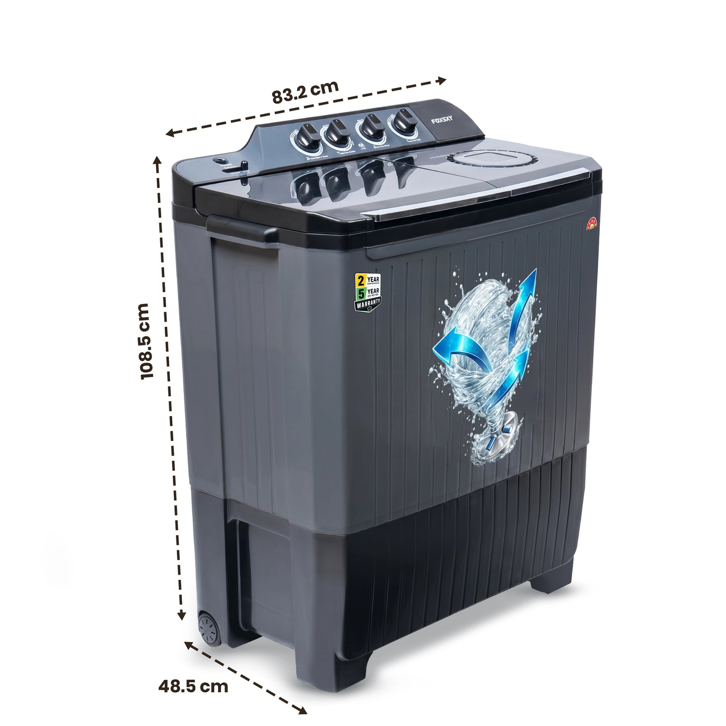 Foxsky 11 kg Semi Automatic Top Load Washing Machine with 3D Scrub Technology, Aqua Wash, Grey (AW1100SATL)