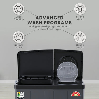 Foxsky 9.5 kg Semi Automatic Top Load Washing Machine with 3D Scrub Technology, Aqua Wash, Grey (AW9500SATL)
