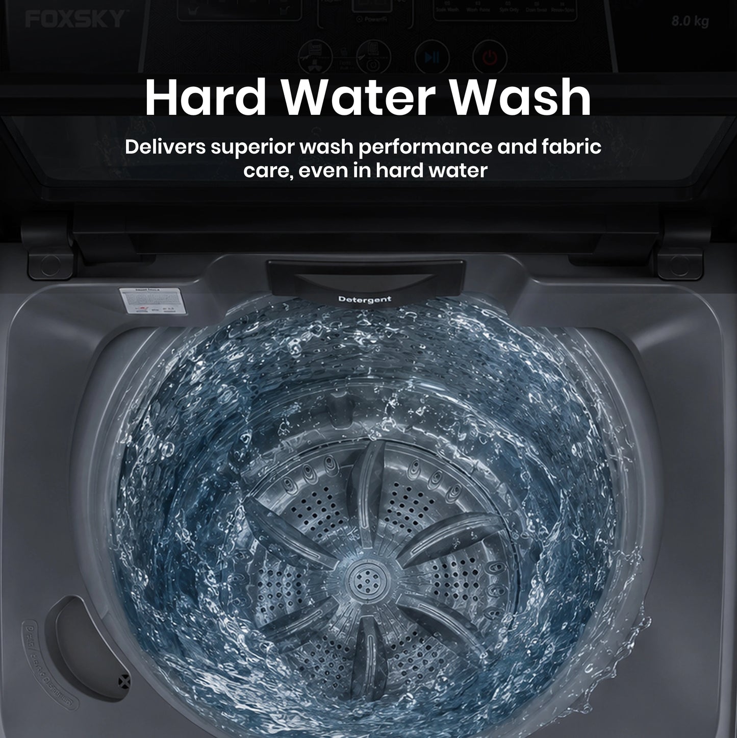 Foxsky 8 kg Top Load washing Machine, 5 Star Pure Wash with Stainless Steel Drum, Double Waterfall, Magic Filter and Multiple Wash Programs, 3D Rollers Technology, Collar Scrubber, Turbo Dry Technology, Fully Automatic Top Load Grey (AW8000FATL)