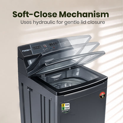 Foxsky 9 kg Top Load washing Machine, 5 Star Pure Wash with Stainless Steel Drum, Double Waterfall, Magic Filter and Multiple Wash Programs, 3D Rollers Technology, Collar Scrubber, Turbo Dry Technology, Fully Automatic Top Load Grey (AW9000FATL)