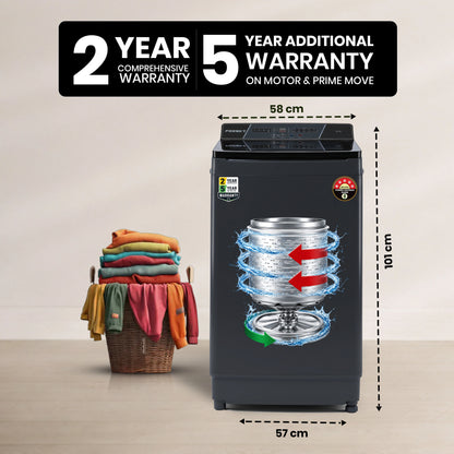 Foxsky 9 kg Top Load washing Machine, 5 Star Pure Wash with Stainless Steel Drum, Double Waterfall, Magic Filter and Multiple Wash Programs, 3D Rollers Technology, Collar Scrubber, Turbo Dry Technology, Fully Automatic Top Load Grey (AW9000FATL)