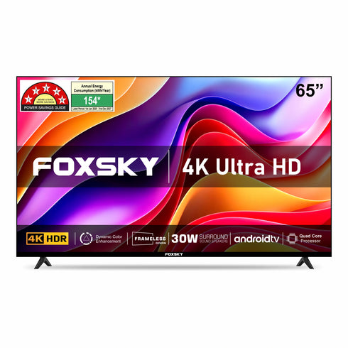 Foxsky 165 cm (65 inches) 4K Ultra HD Smart Android LED TV 65FS-VS | Built-in Google Voice Assistant